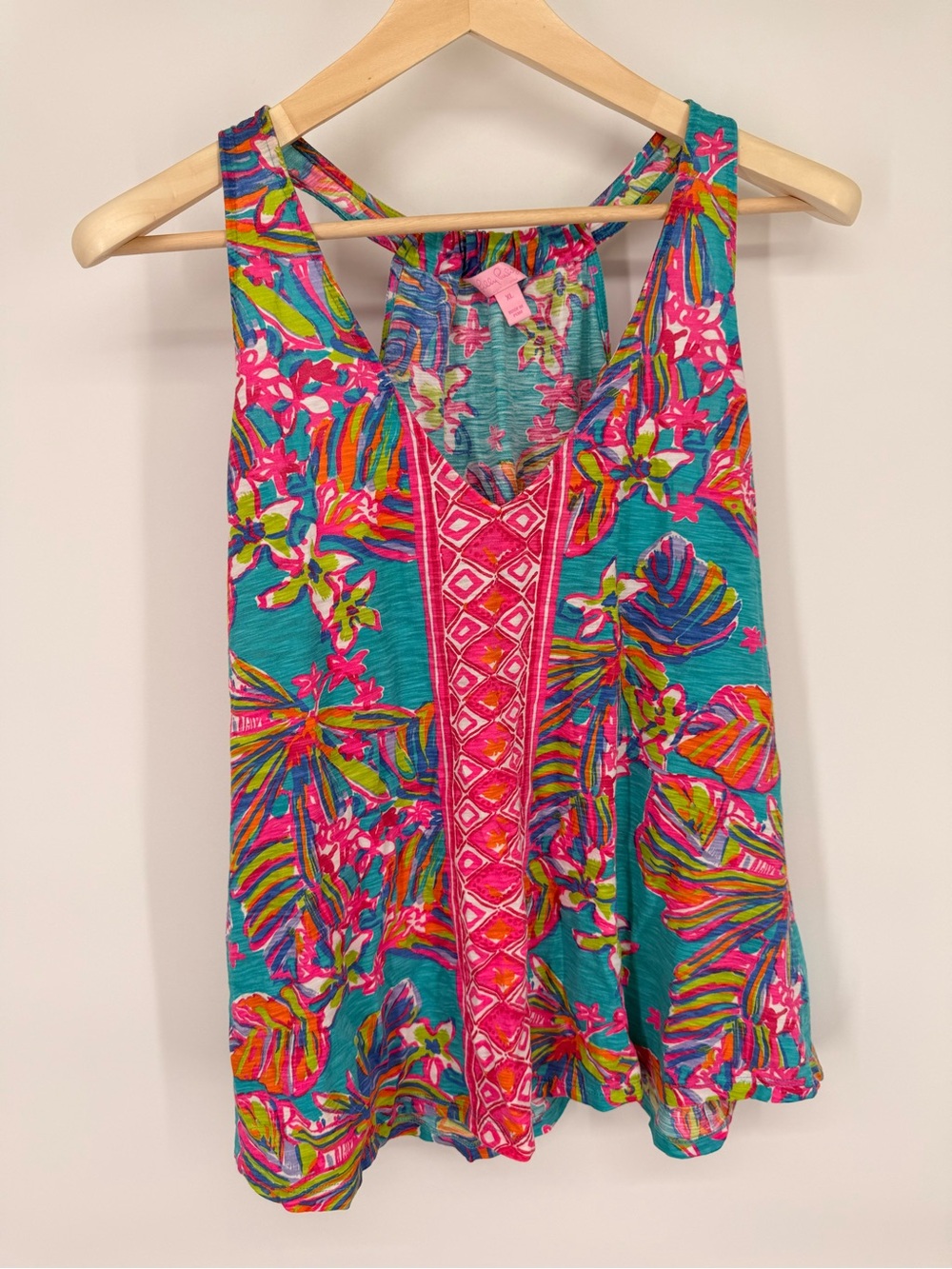 Lilly Pulitzer 100% Cotton Floral Print Sleeveless Top Teal, Pink, Lime Size XL